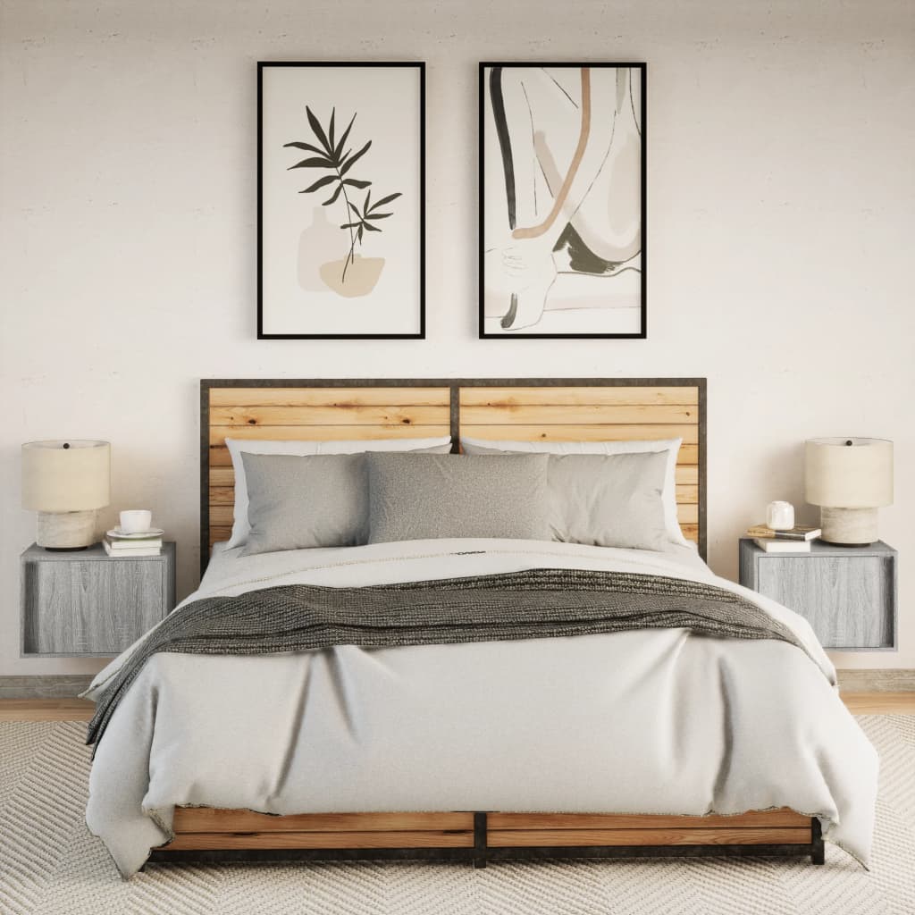 Tables de chevet murales avec lumières LED 2 pcs sonoma gris - XIOS