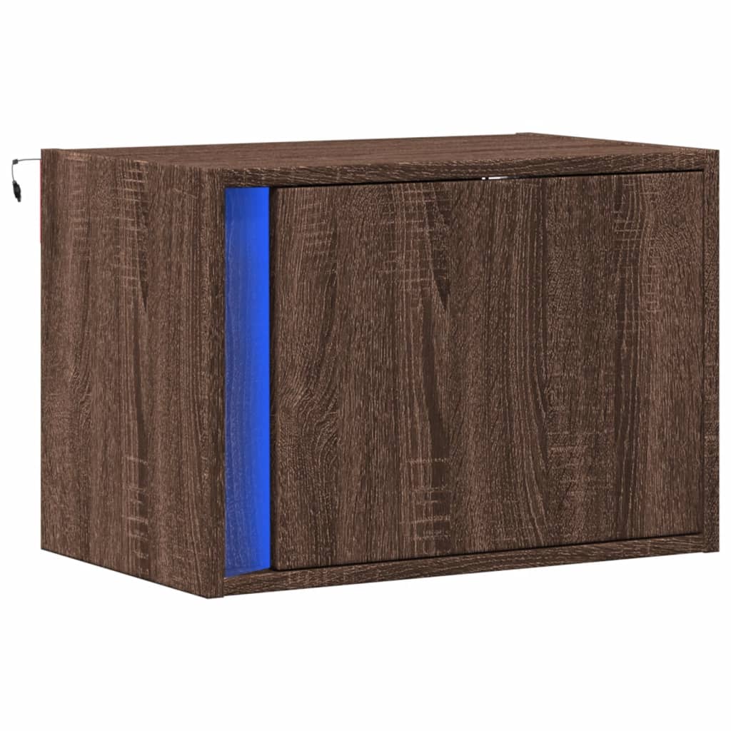 Table de chevet murale avec lumières LED chêne marron - XIOS