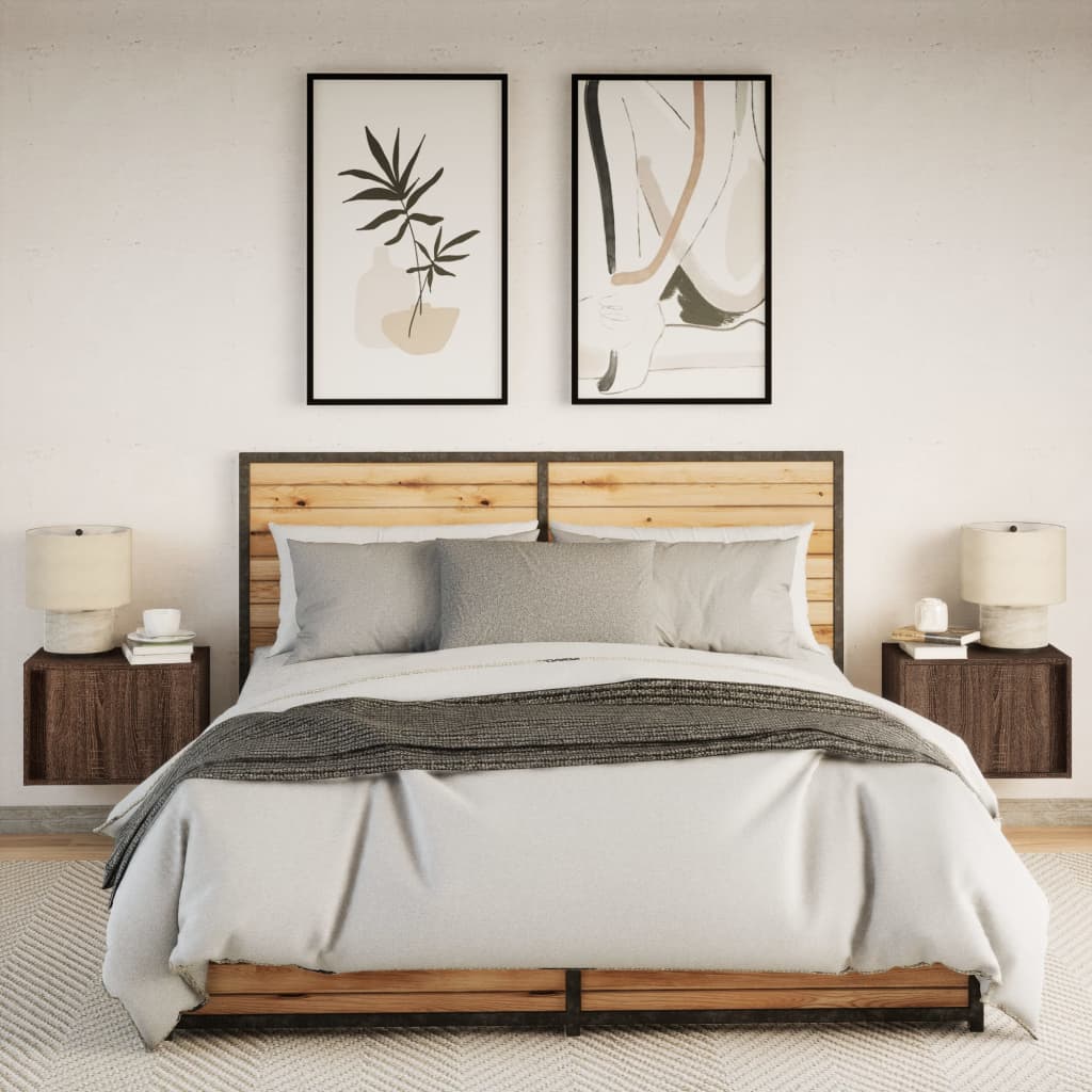 Tables de chevet murales avec lumières LED 2 pcs chêne marron - XIOS