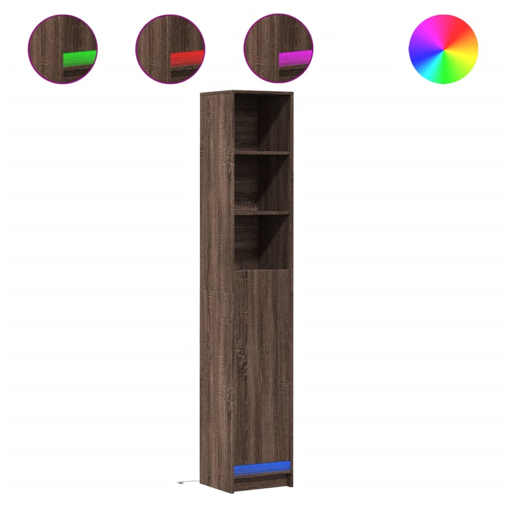 Buffet avec LED chêne marron 36x32,5x200 cm bois d'ingénierie - XIOS