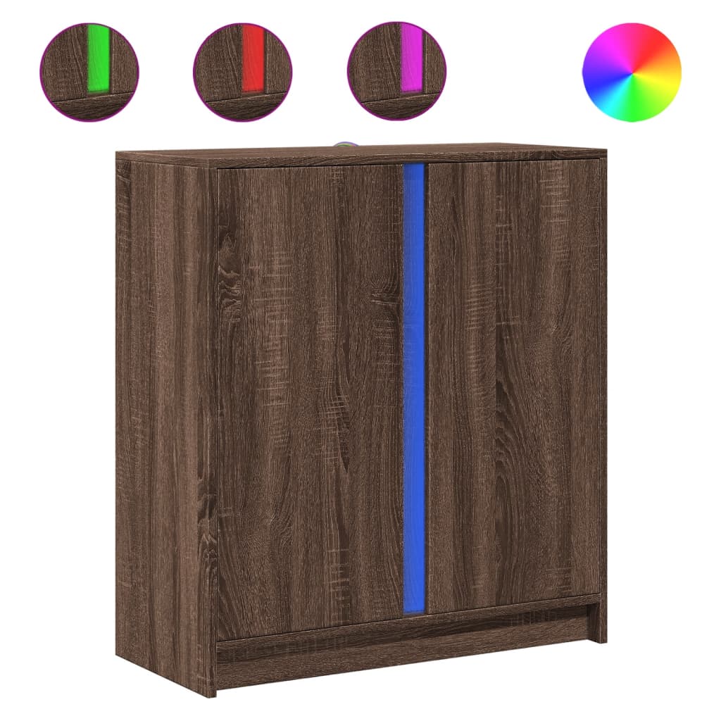 Buffet avec LED chêne marron 77x34x85 cm bois d'ingénierie - XIOS