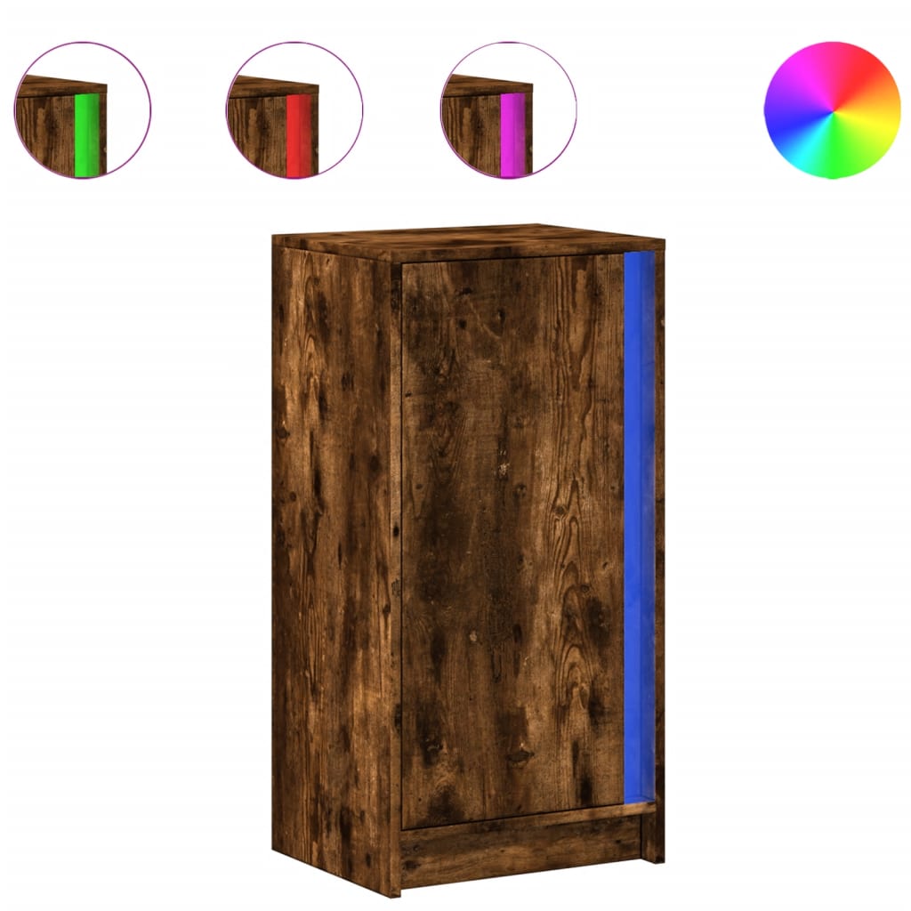 Buffet avec LED chêne fumé 42,5x34x85 cm bois d'ingénierie - XIOS