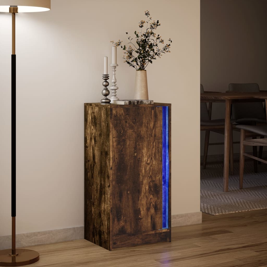 Buffet avec LED chêne fumé 42,5x34x85 cm bois d'ingénierie - XIOS