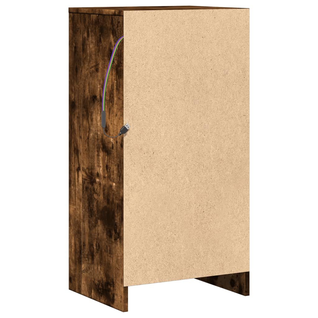 Buffet avec LED chêne fumé 42,5x34x85 cm bois d'ingénierie - XIOS
