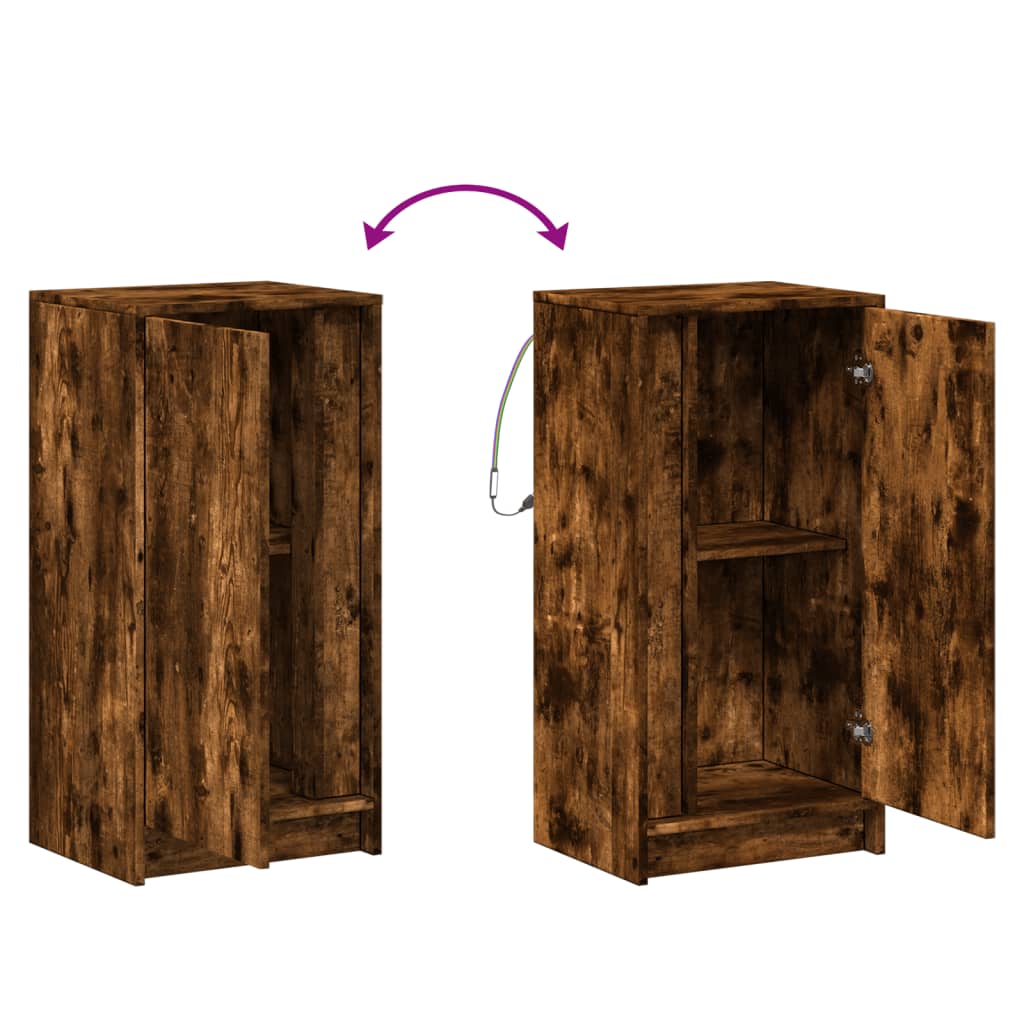 Buffet avec LED chêne fumé 42,5x34x85 cm bois d'ingénierie - XIOS