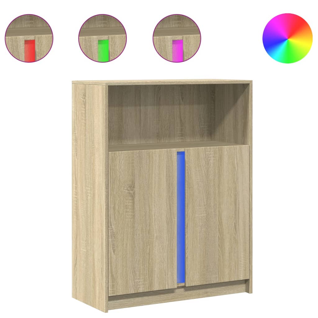 Buffet avec LED chêne sonoma 77x34x100 cm bois d'ingénierie - XIOS