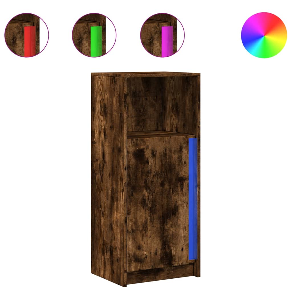 Buffet avec LED chêne fumé 42,5x34x100 cm bois d'ingénierie - XIOS