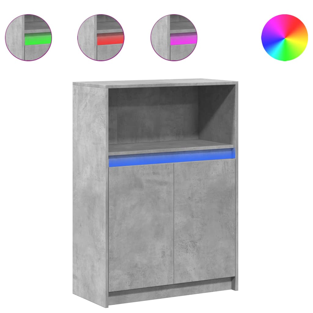 Buffet avec LED gris béton 72x34x100 cm bois d'ingénierie - XIOS