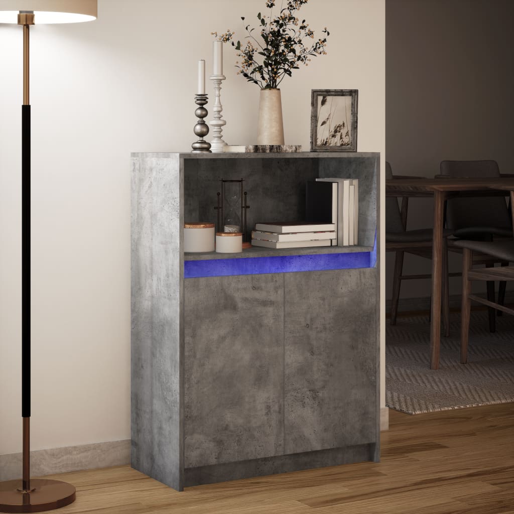 Buffet avec LED gris béton 72x34x100 cm bois d'ingénierie - XIOS
