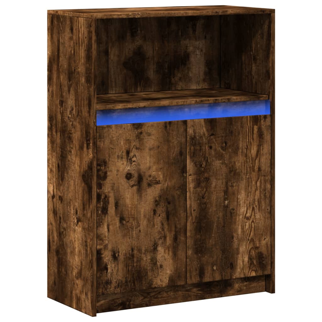 Buffet avec LED chêne fumé 72x34x100 cm bois d'ingénierie - XIOS