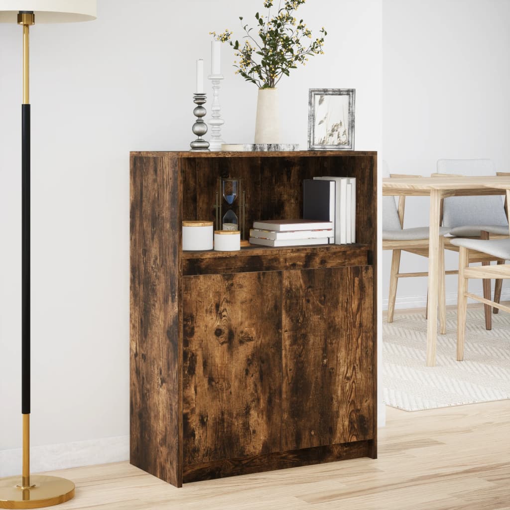 Buffet avec LED chêne fumé 72x34x100 cm bois d'ingénierie - XIOS