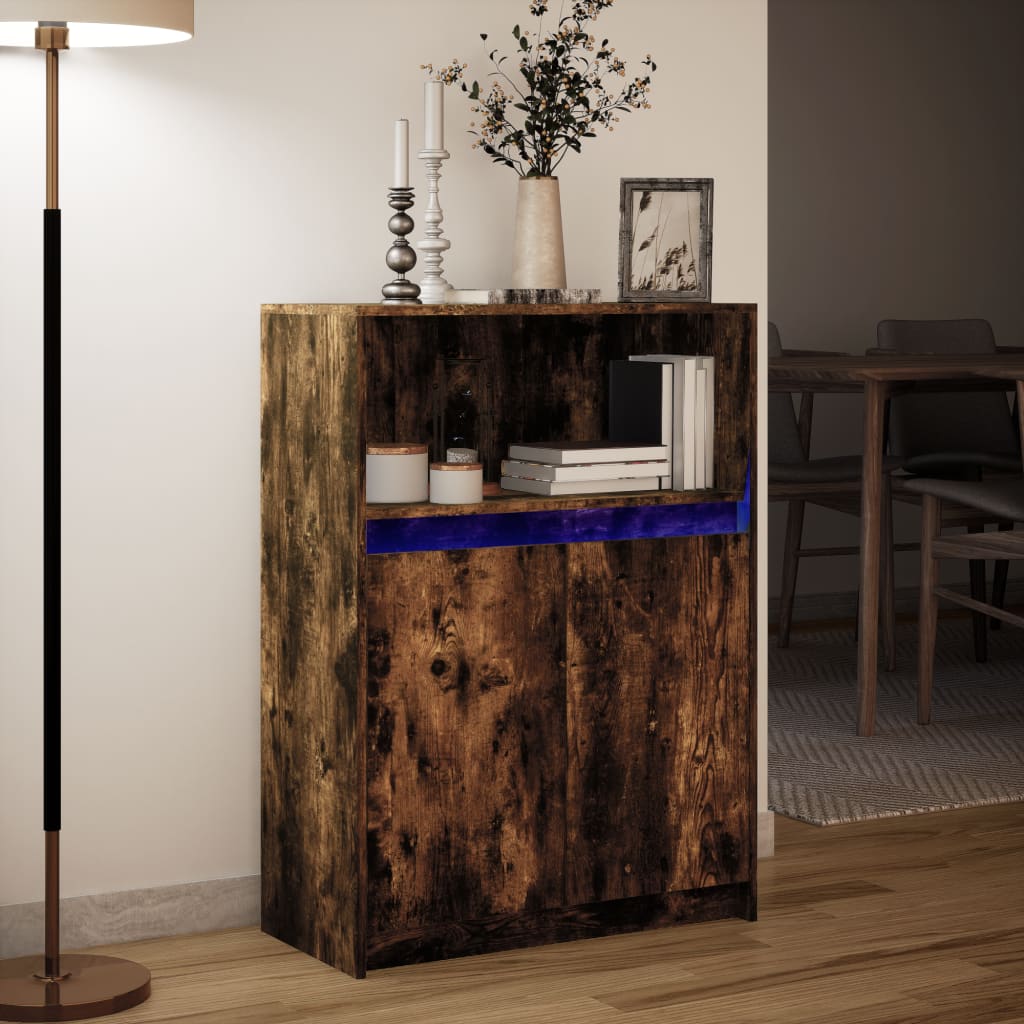Buffet avec LED chêne fumé 72x34x100 cm bois d'ingénierie - XIOS