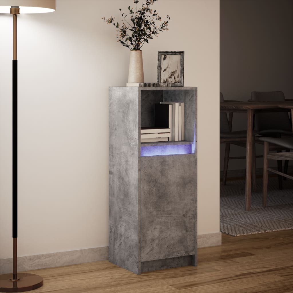 Buffet avec LED gris béton 38x34x100 cm bois d'ingénierie - XIOS