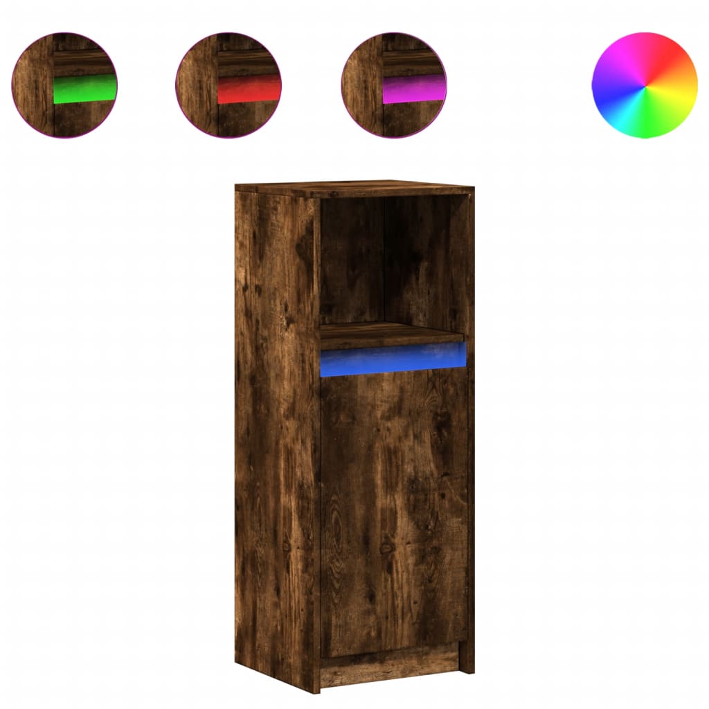 Buffet avec LED chêne fumé 38x34x100 cm bois d'ingénierie - XIOS