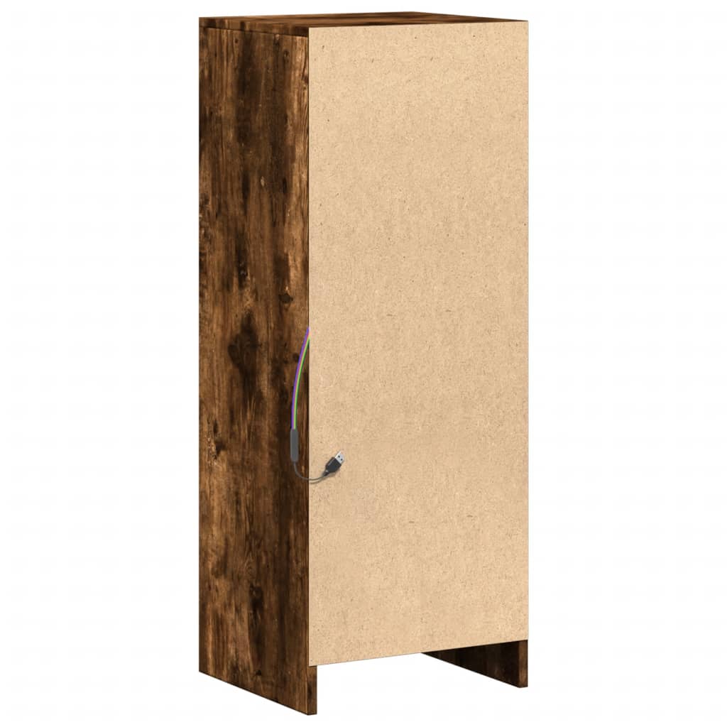 Buffet avec LED chêne fumé 38x34x100 cm bois d'ingénierie - XIOS