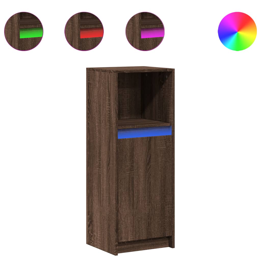 Buffet avec LED chêne marron 38x34x100 cm bois d'ingénierie - XIOS