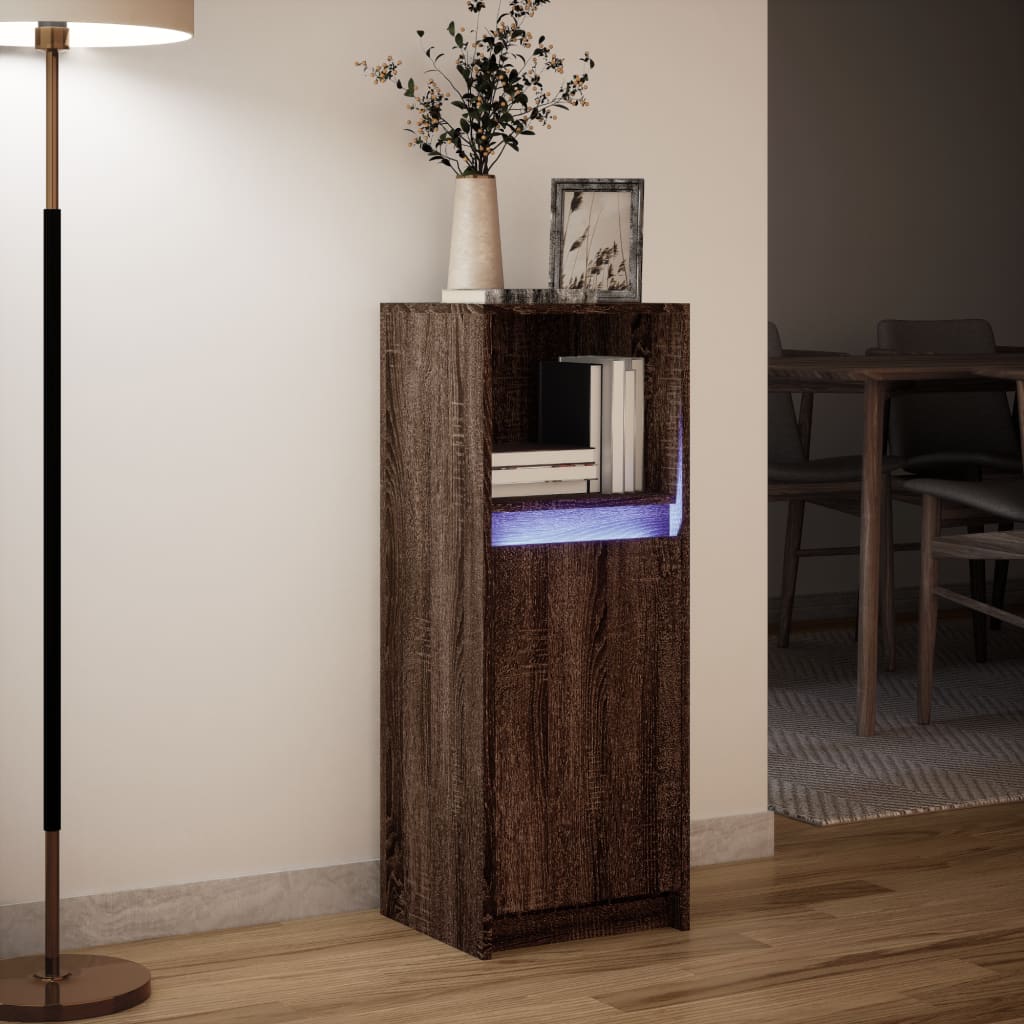 Buffet avec LED chêne marron 38x34x100 cm bois d'ingénierie - XIOS