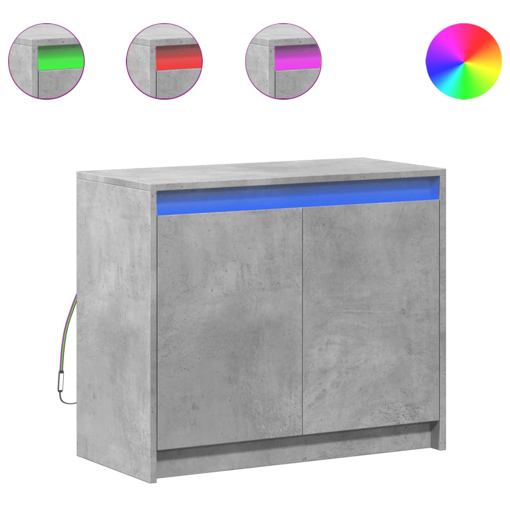 Buffet avec LED gris béton 72x34x61 cm bois d'ingénierie - XIOS