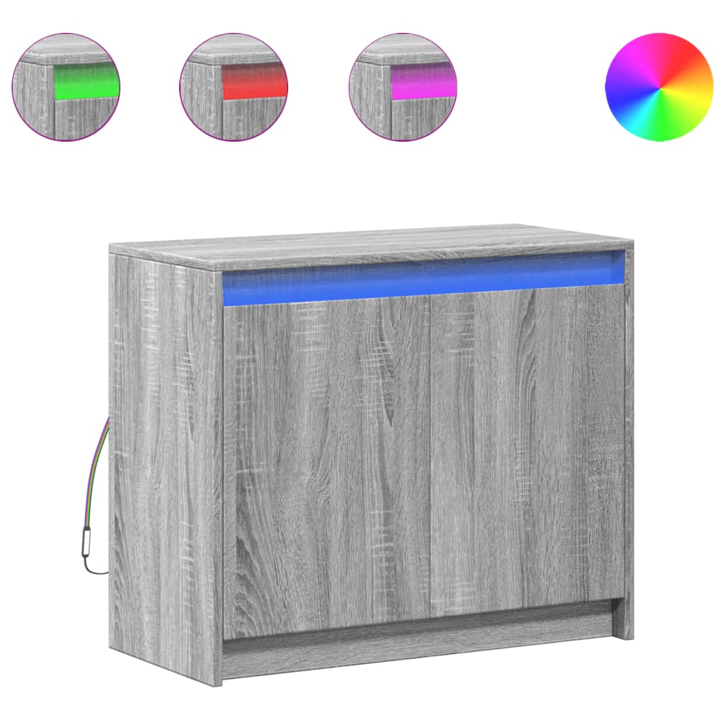 Buffet avec LED sonoma gris 72x34x61 cm bois d'ingénierie - XIOS