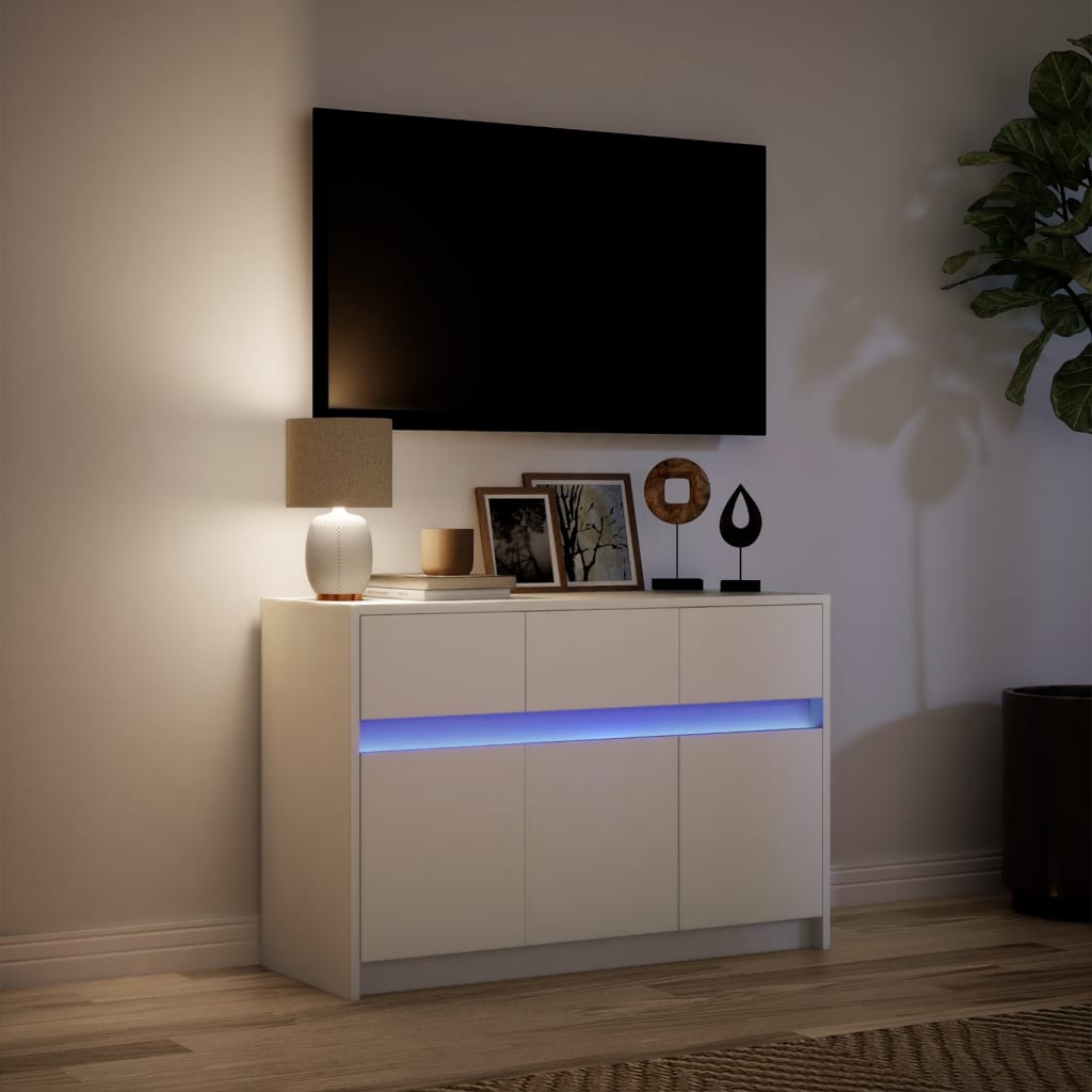 Meuble TV avec LED blanc 91x34x61 cm bois d'ingénierie - XIOS