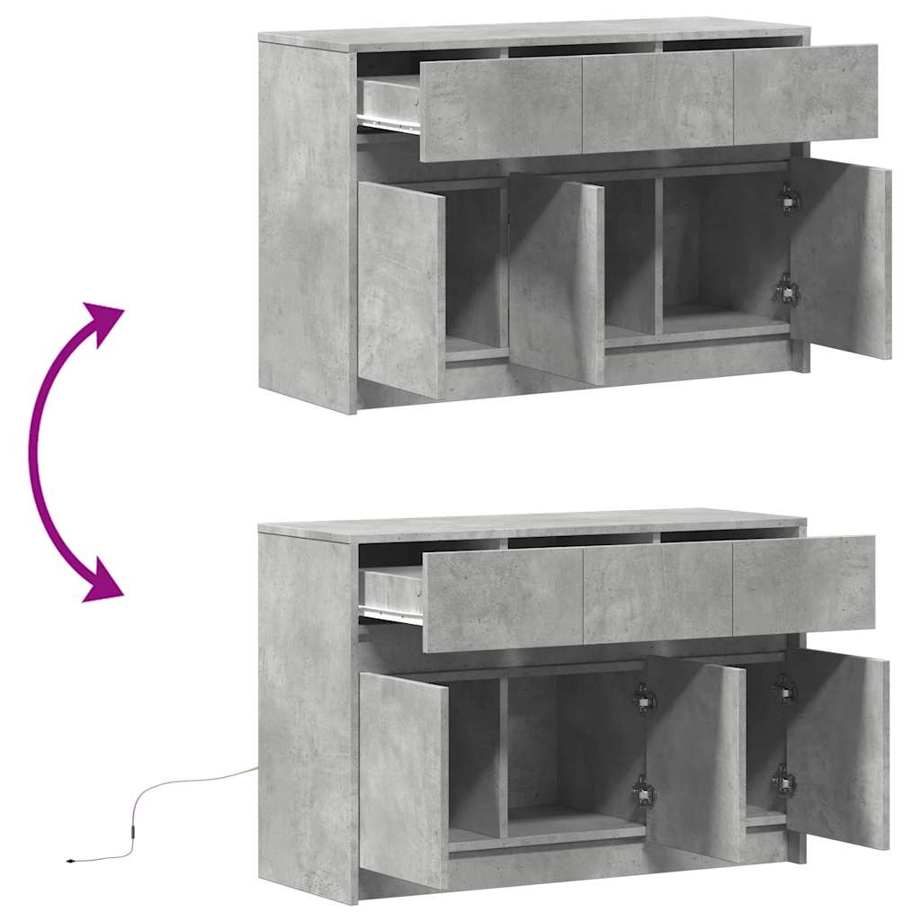 Meuble TV avec LED gris béton 91x34x61 cm bois d'ingénierie - XIOS