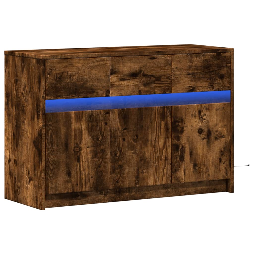 Meuble TV avec LED chêne fumé 91x34x61 cm bois d'ingénierie - XIOS