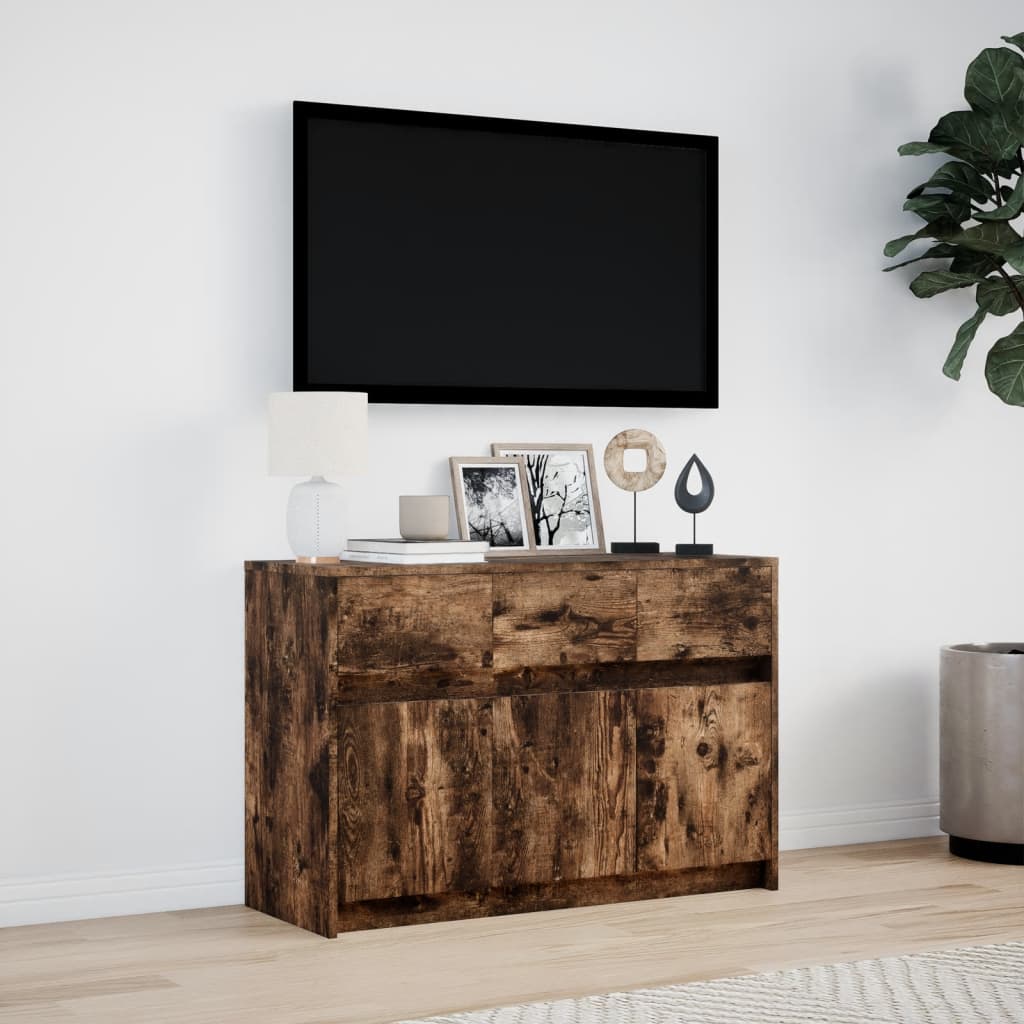 Meuble TV avec LED chêne fumé 91x34x61 cm bois d'ingénierie - XIOS