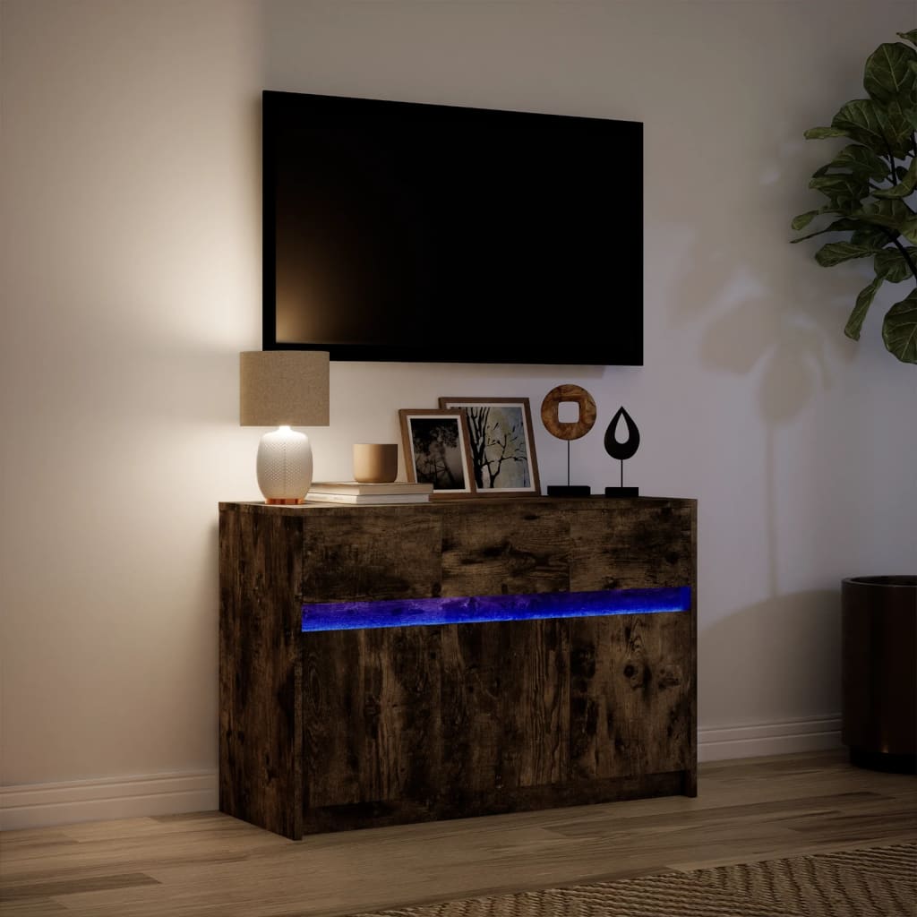 Meuble TV avec LED chêne fumé 91x34x61 cm bois d'ingénierie - XIOS