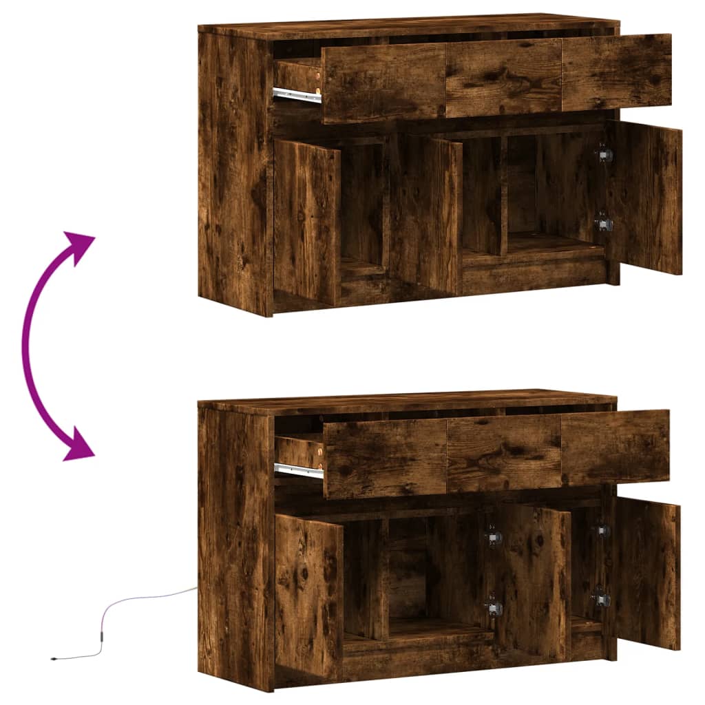 Meuble TV avec LED chêne fumé 91x34x61 cm bois d'ingénierie - XIOS