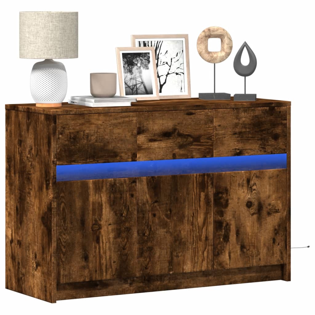 Meuble TV avec LED chêne fumé 91x34x61 cm bois d'ingénierie - XIOS