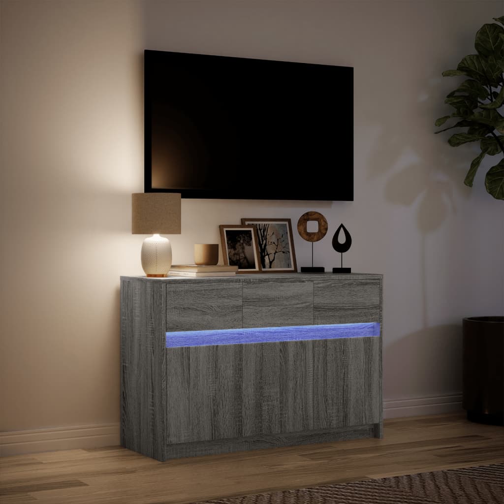 Meuble TV avec LED sonoma gris 91x34x61 cm bois d'ingénierie - XIOS