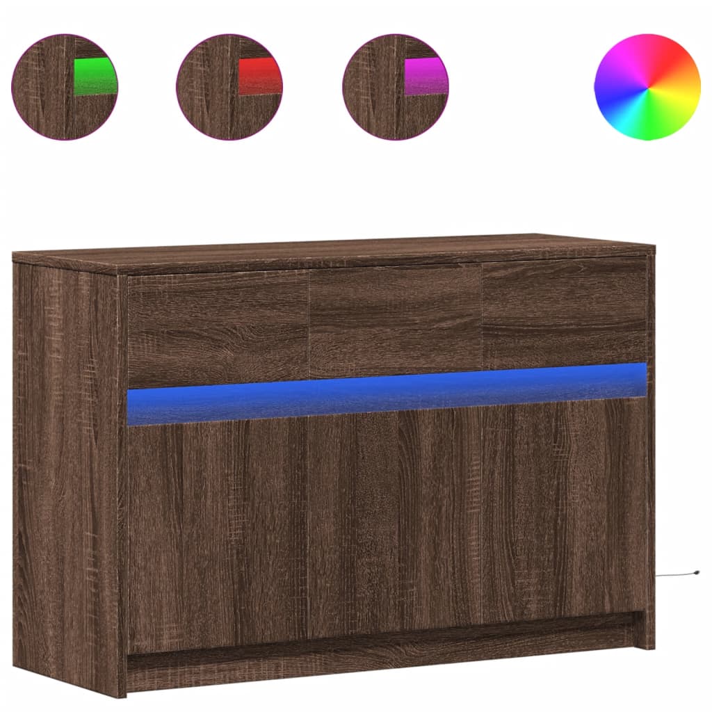 Meuble TV avec LED chêne marron 91x34x61 cm bois d'ingénierie - XIOS