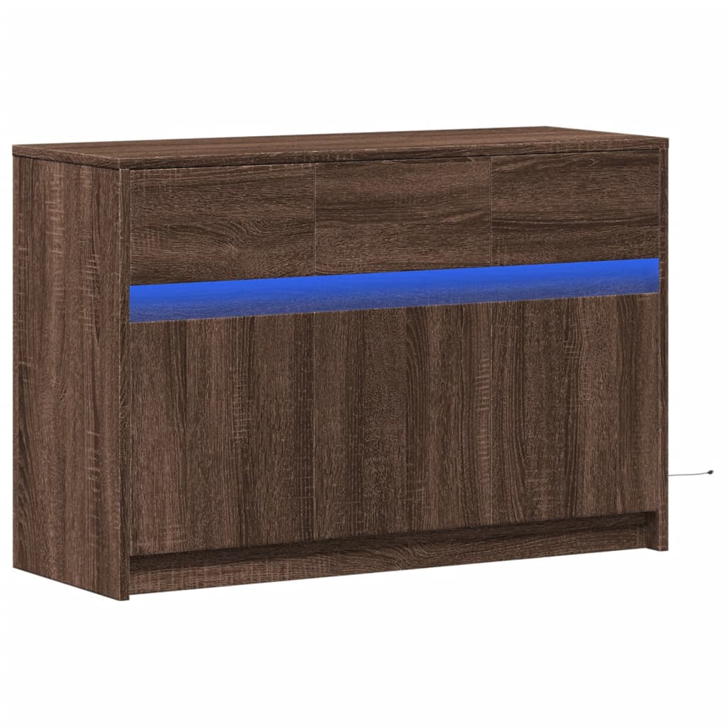 Meuble TV avec LED chêne marron 91x34x61 cm bois d'ingénierie - XIOS