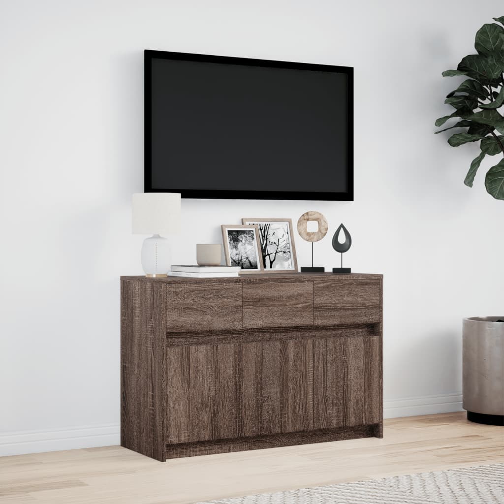 Meuble TV avec LED chêne marron 91x34x61 cm bois d'ingénierie - XIOS