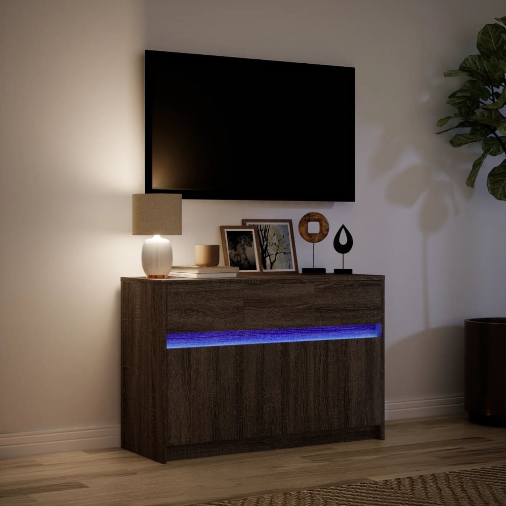 Meuble TV avec LED chêne marron 91x34x61 cm bois d'ingénierie - XIOS