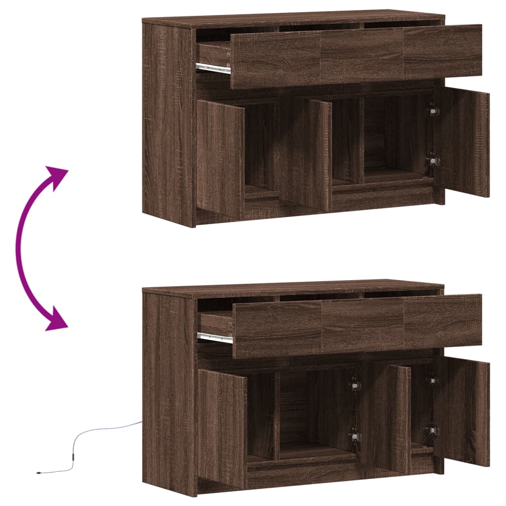 Meuble TV avec LED chêne marron 91x34x61 cm bois d'ingénierie - XIOS