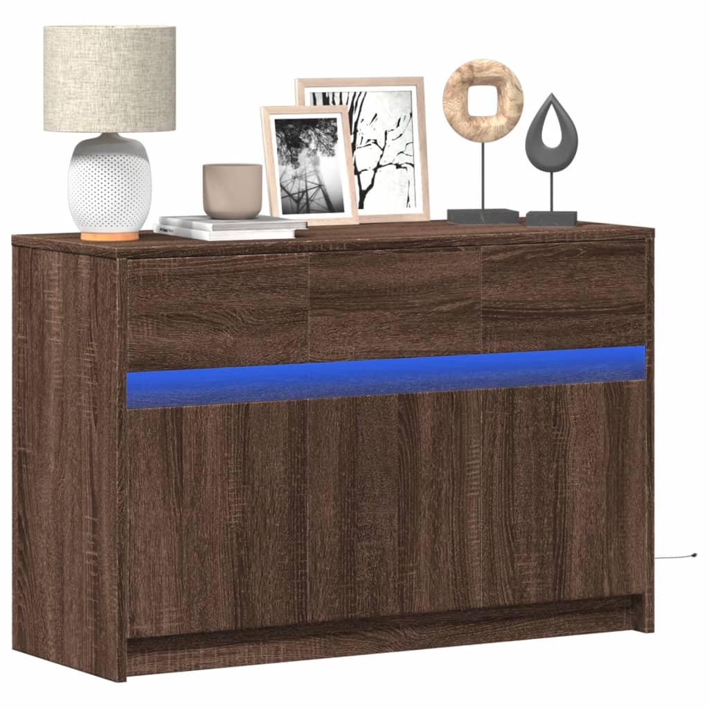 Meuble TV avec LED chêne marron 91x34x61 cm bois d'ingénierie - XIOS