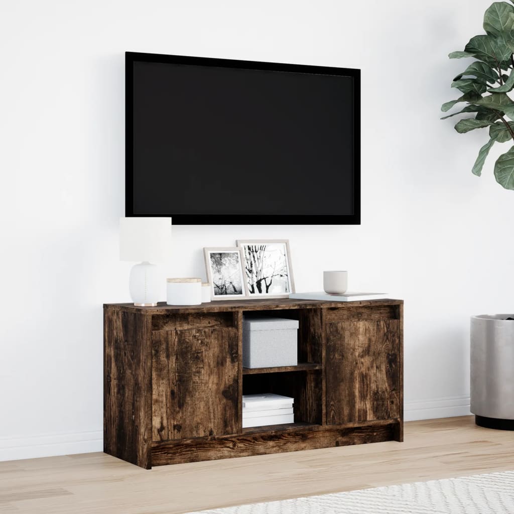 Meuble TV avec LED chêne fumé 100x34x50 cm bois d'ingénierie - XIOS