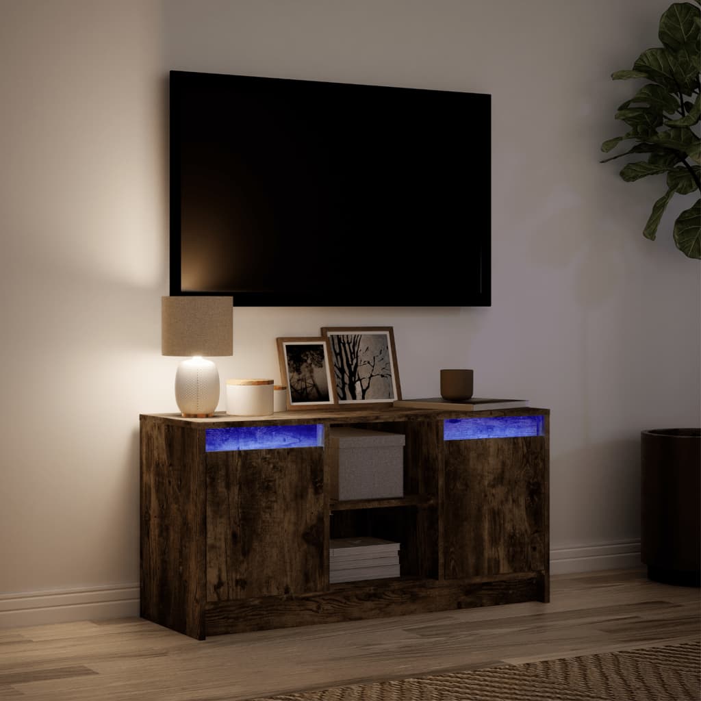 Meuble TV avec LED chêne fumé 100x34x50 cm bois d'ingénierie - XIOS