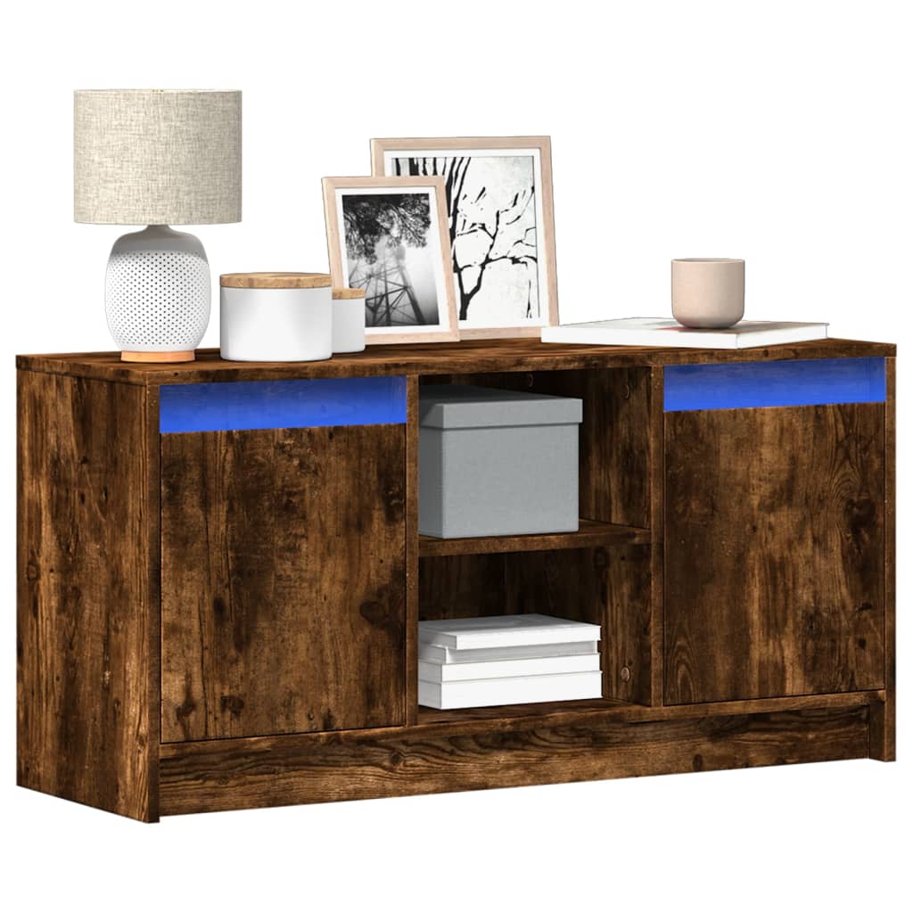 Meuble TV avec LED chêne fumé 100x34x50 cm bois d'ingénierie - XIOS