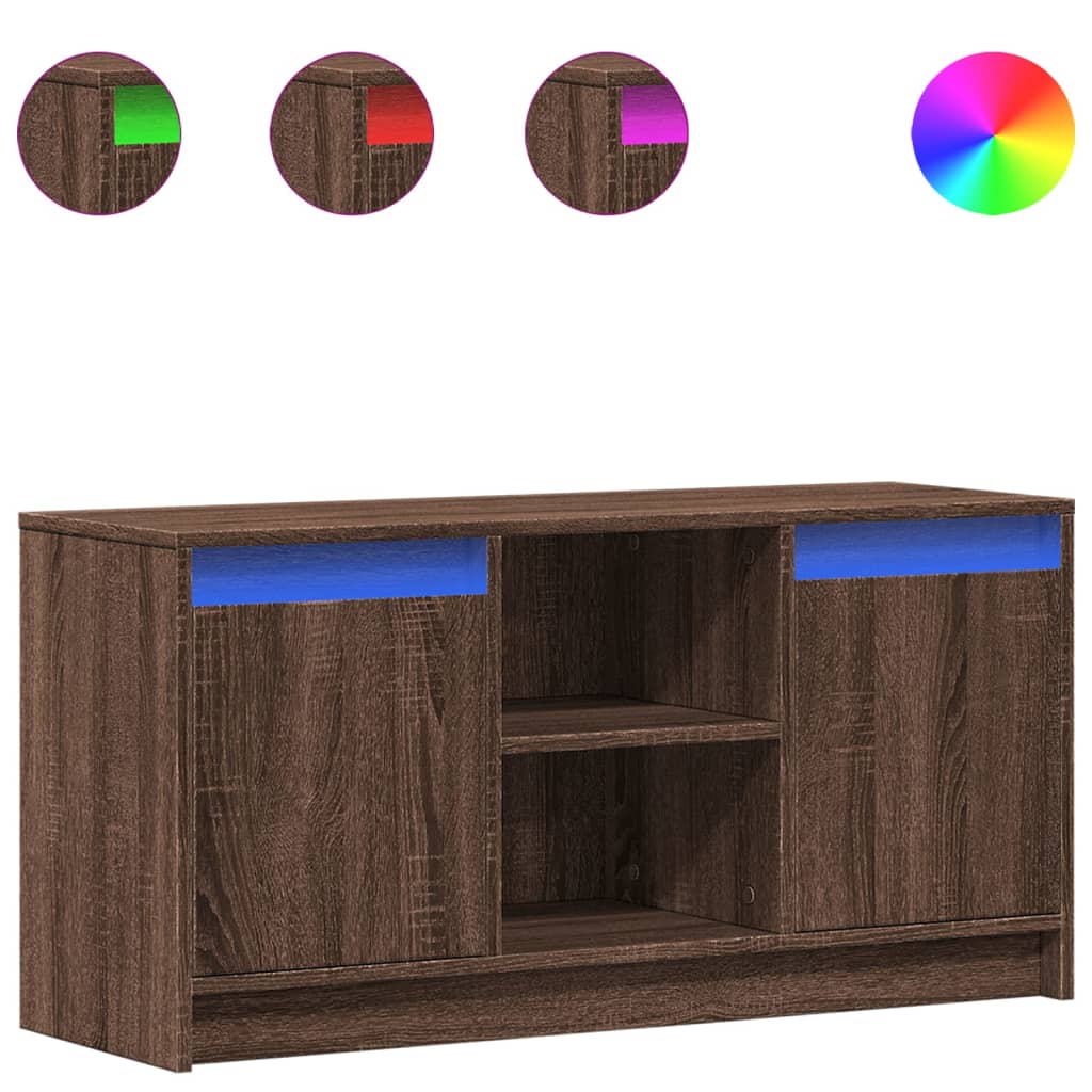 Meuble TV avec LED chêne marron 100x34x50 cm bois d'ingénierie - XIOS