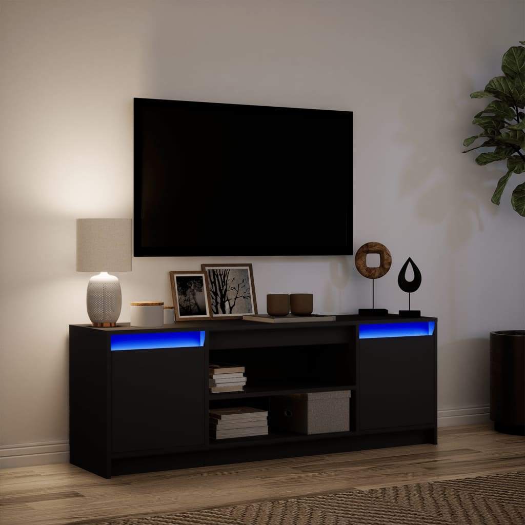 Meuble TV avec LED noir 139,5x34x50 cm bois d'ingénierie - XIOS