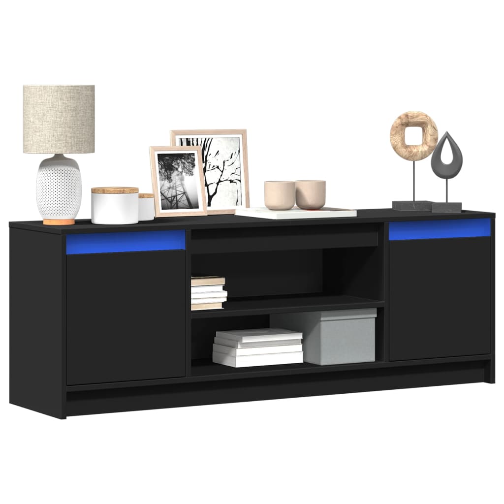 Meuble TV avec LED noir 139,5x34x50 cm bois d'ingénierie - XIOS