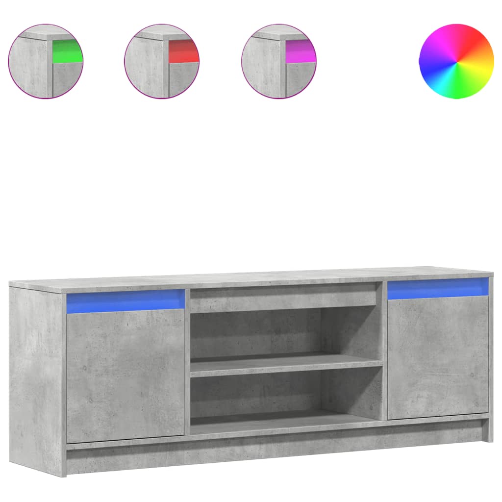 Meuble TV avec LED gris béton 139,5x34x50 cm bois d'ingénierie - XIOS
