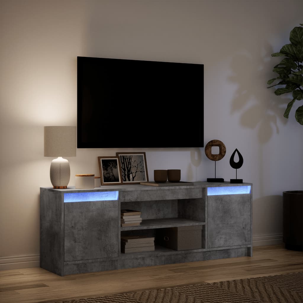 Meuble TV avec LED gris béton 139,5x34x50 cm bois d'ingénierie - XIOS