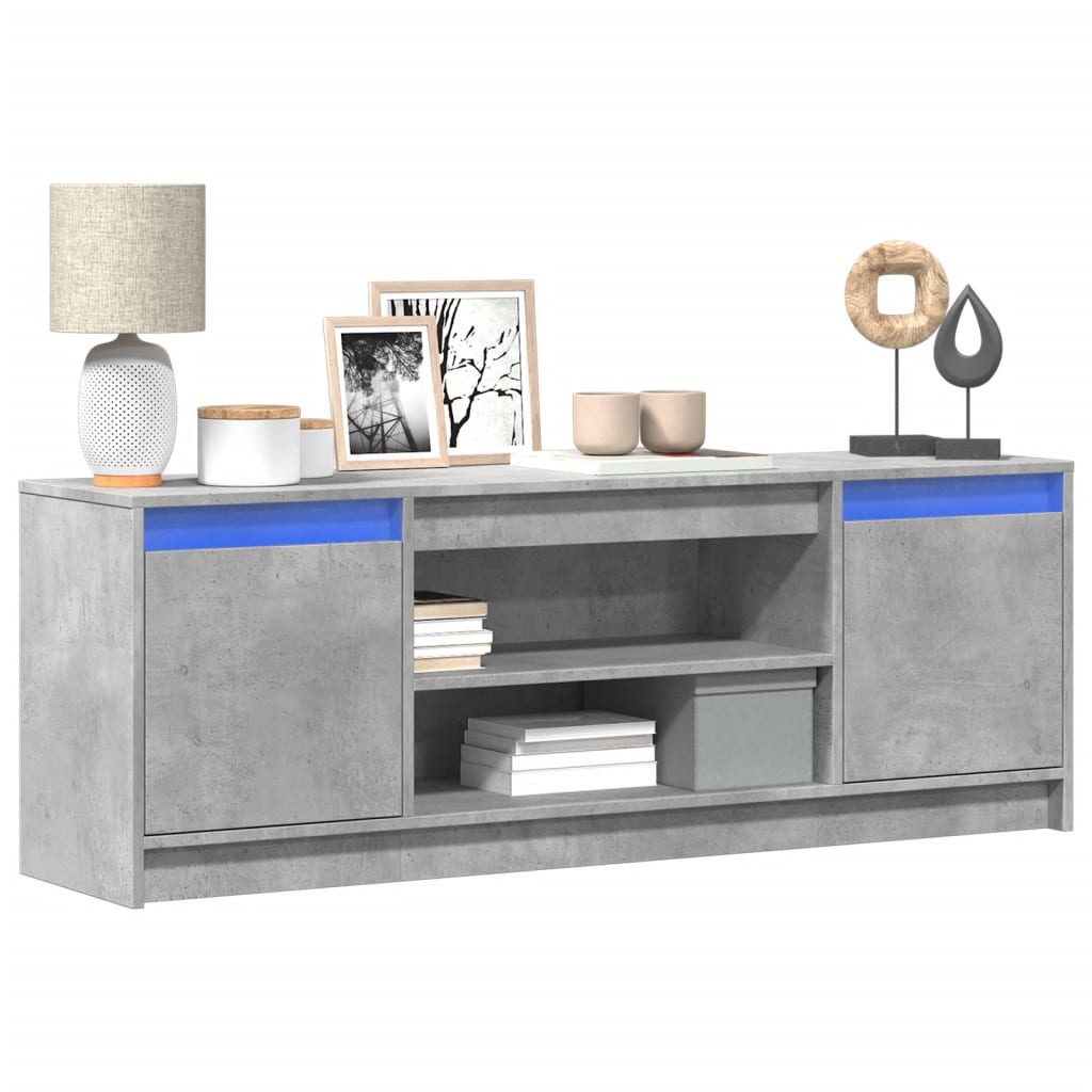 Meuble TV avec LED gris béton 139,5x34x50 cm bois d'ingénierie - XIOS