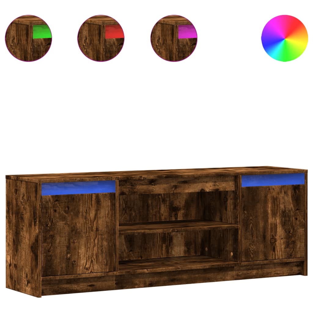 Meuble TV avec LED chêne fumé 139,5x34x50 cm bois d'ingénierie - XIOS