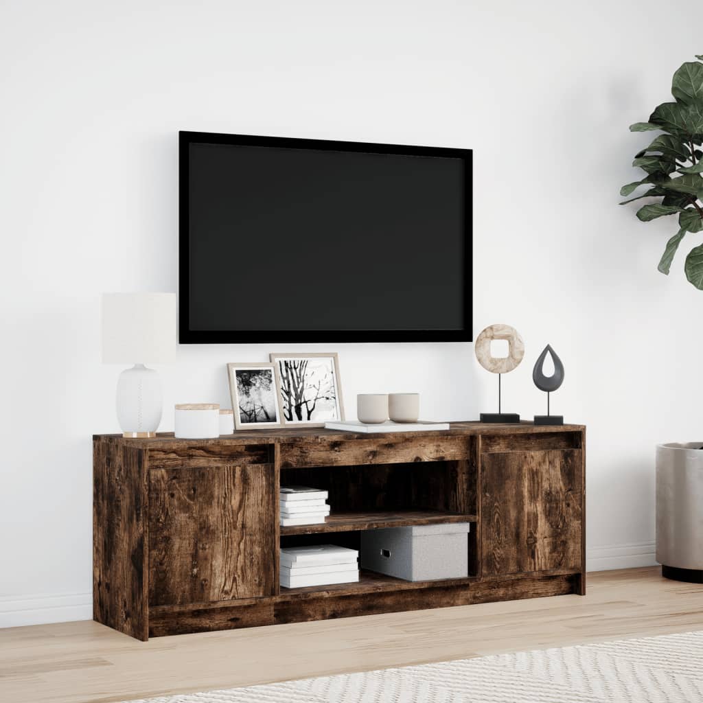 Meuble TV avec LED chêne fumé 139,5x34x50 cm bois d'ingénierie - XIOS