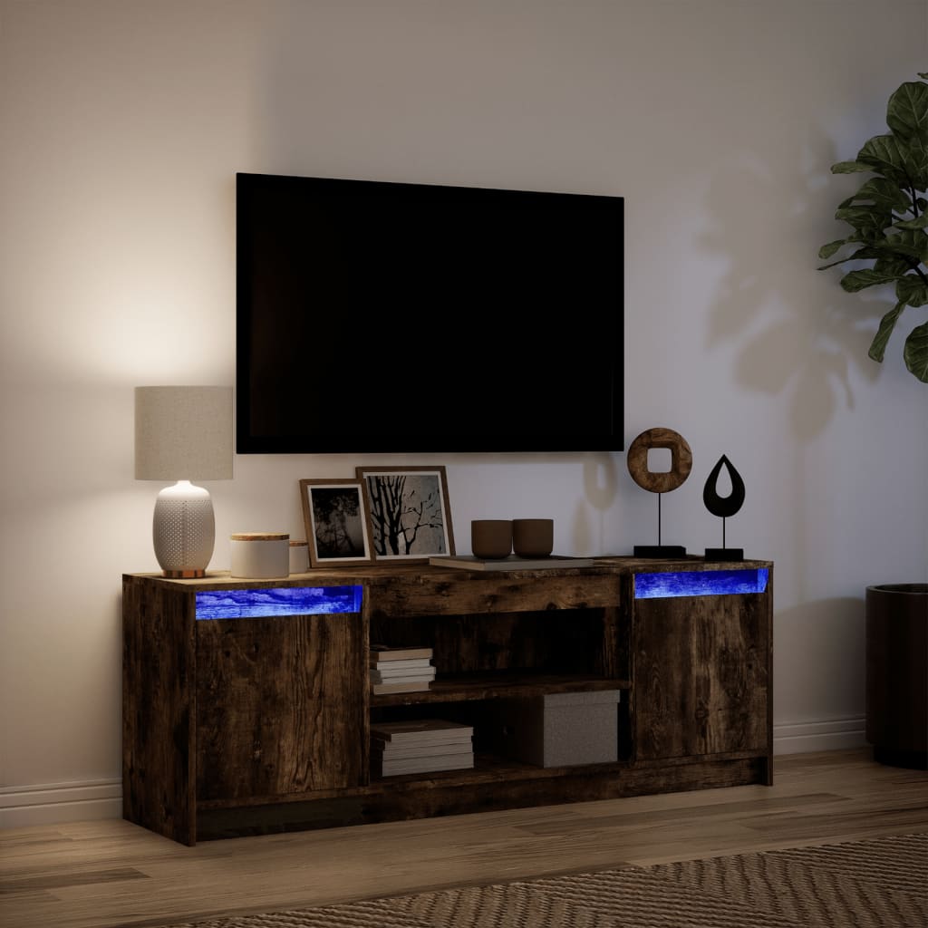 Meuble TV avec LED chêne fumé 139,5x34x50 cm bois d'ingénierie - XIOS