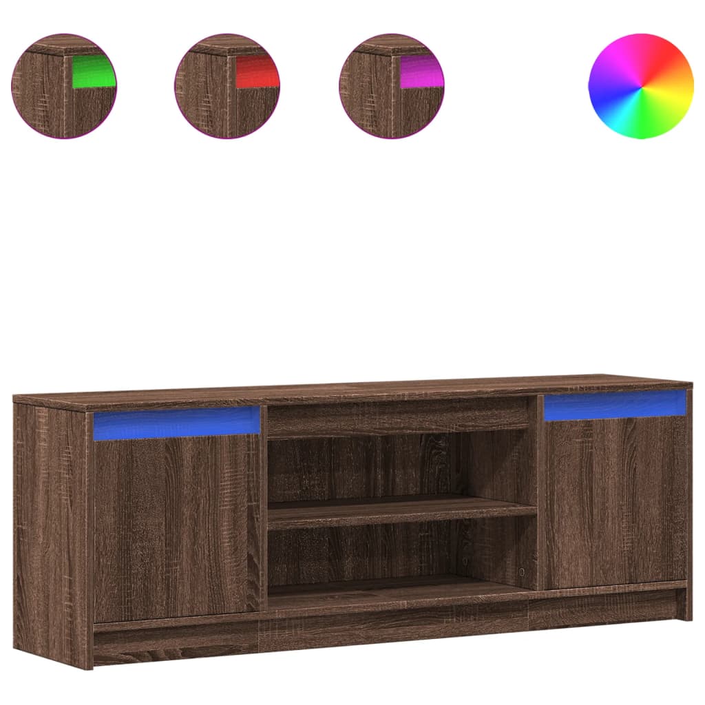 Meuble TV avec LED chêne marron 139,5x34x50cm bois d'ingénierie - XIOS